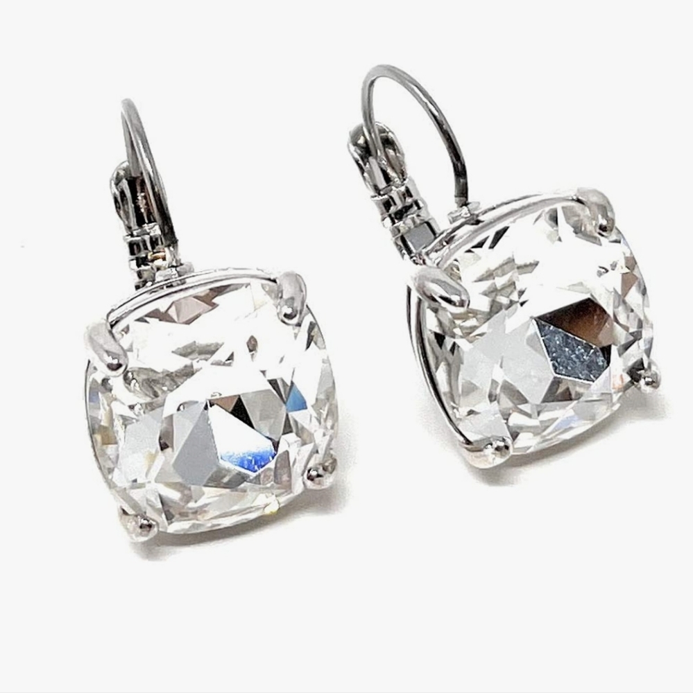 New!Kate Spade Clear/Silver Leverback Earrings